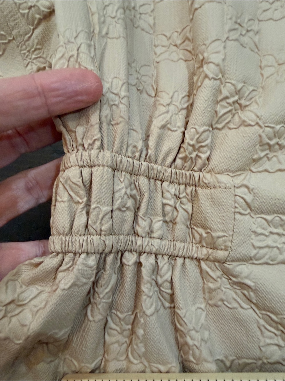 Coastal Grandmillennial Textured Tan Maxi Dress Smocked Pockets Entro Small - Picture 12 of 15